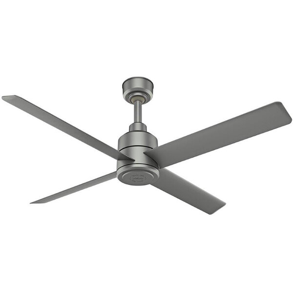 A Hunter matte silver ceiling fan with three blades.