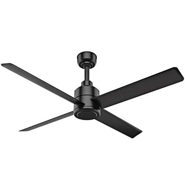 A Hunter matte black ceiling fan with three blades.