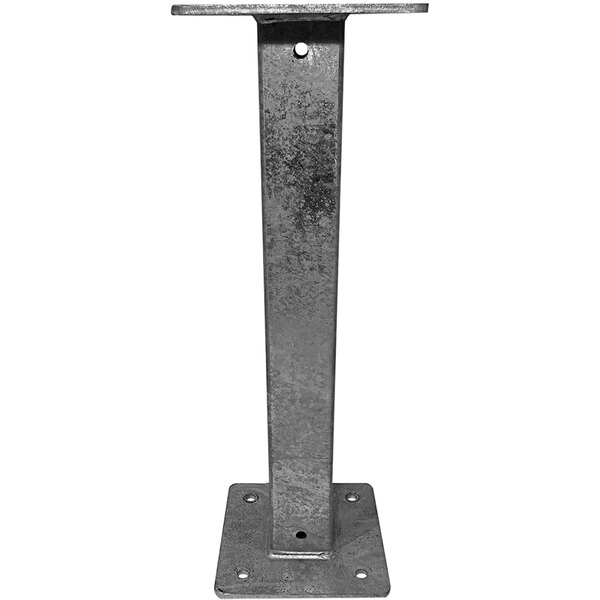 A metal pole with a square base and a screw.