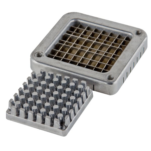 A metal square with small metal bars with a metal container.