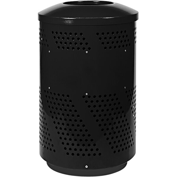 A black Ex-Cell Kaiser steel cylinder with holes and a dome top.