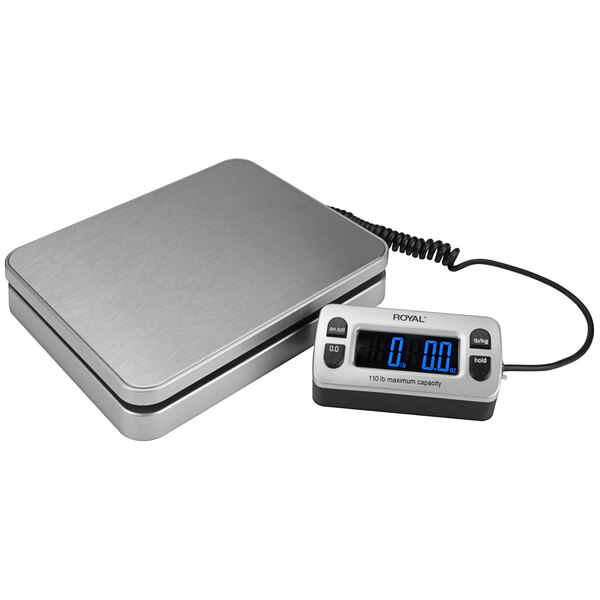 A silver Royal digital scale with a display.