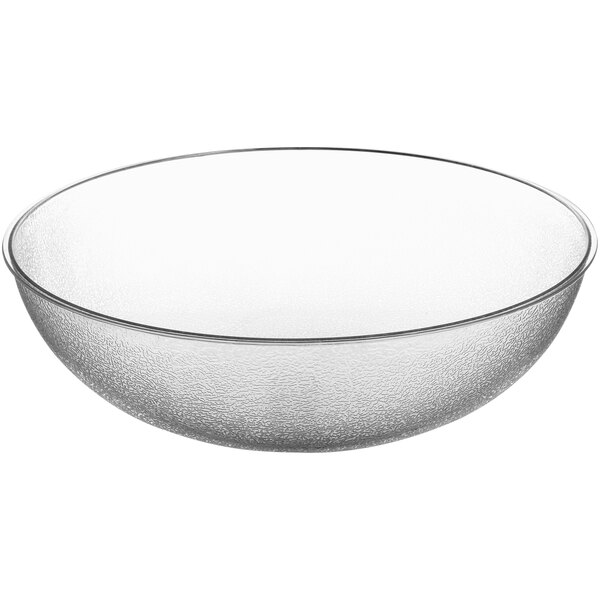 A clear Carlisle pebbled polycarbonate serving bowl on a white background.
