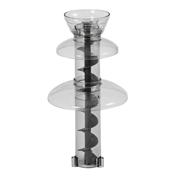 A spiral shaped plastic tier set for a chocolate fountain.