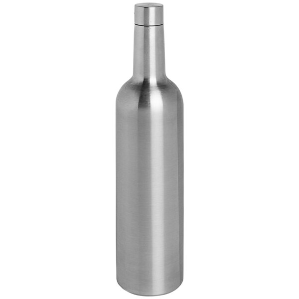 A Franmara silver stainless steel bottle with a cap.