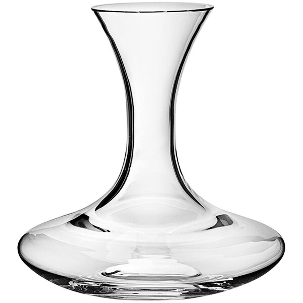 A Franmara crystal decanter with a clear glass vase and curved neck.