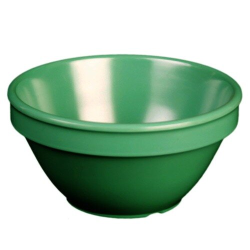 A green bowl with a white background.