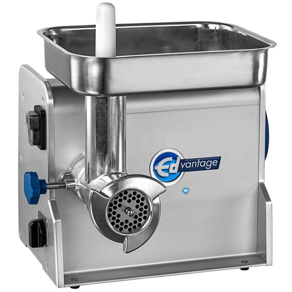 An Edlund Edvantage electric meat grinder with a metal container.