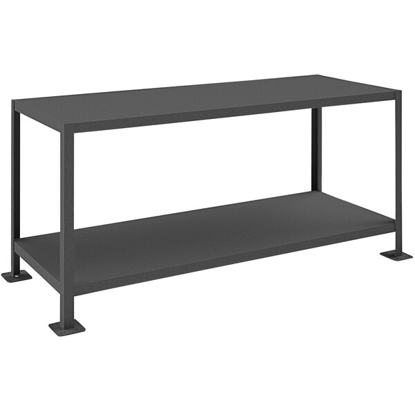 A black metal table with two shelves.