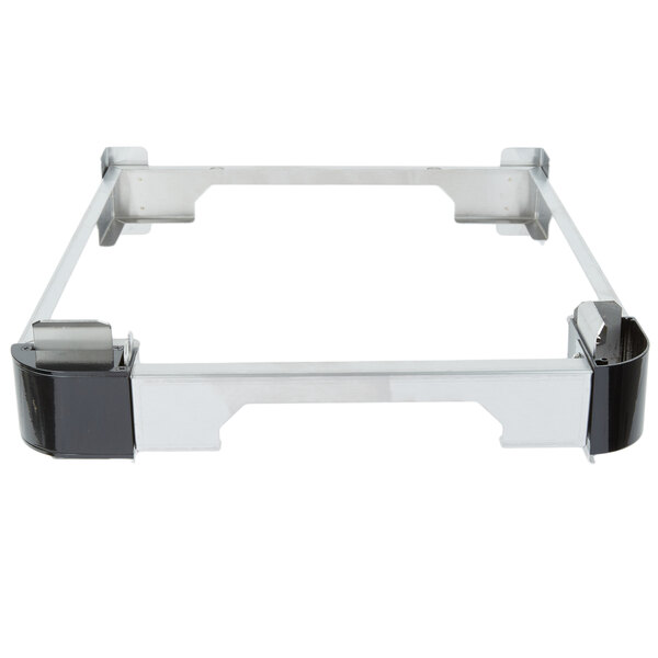 A metal frame with black and silver trim with black handles.