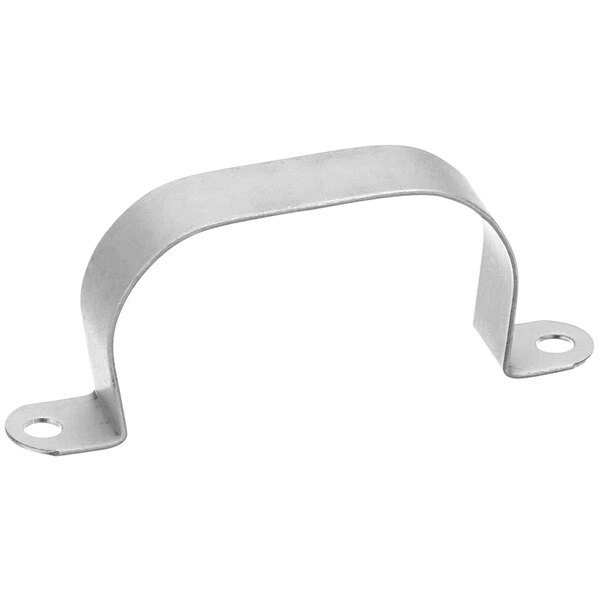 A metal curved strap with holes.