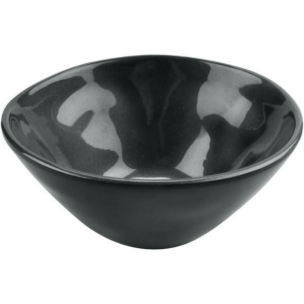 A black GET Cosmo melamine bowl with an irregular shape.