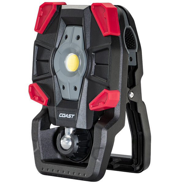 A black and red Coast rechargeable clamp work light with a red light.