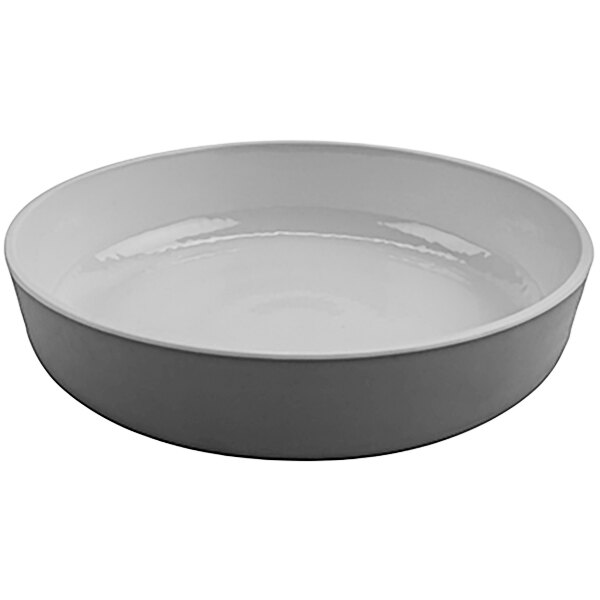 A GET Roca white melamine bowl with a grey rim.