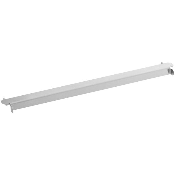 A metal divider bar for refrigeration pans on a white background.