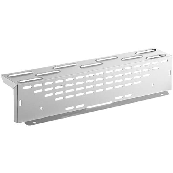 A white rectangular metal cover with holes.