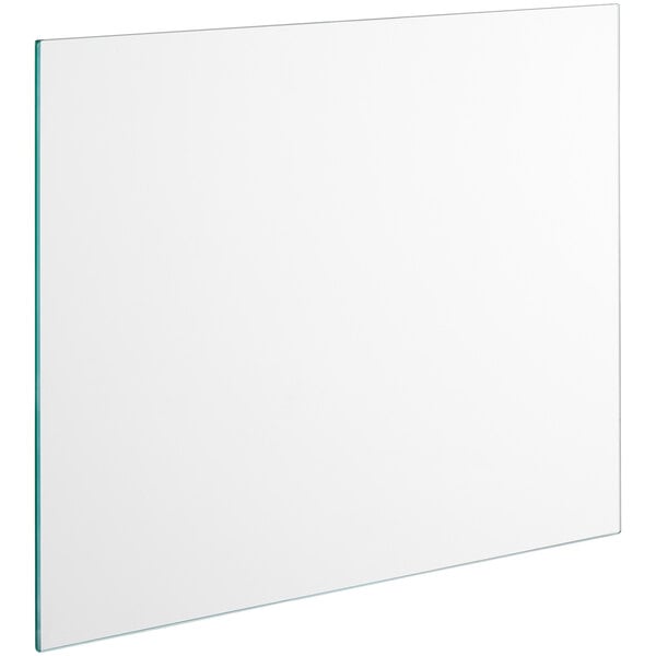 A white rectangular glass shelf with a thin edge.