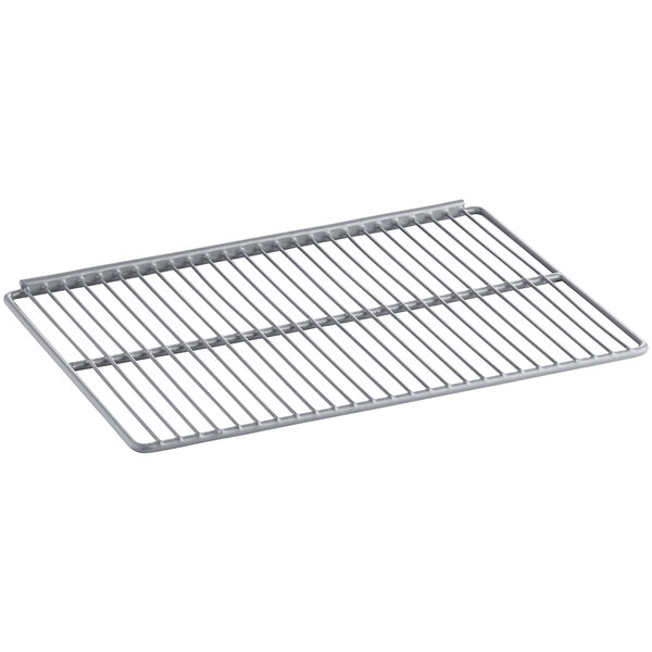 An Avantco metal shelf rack with a wire grid.