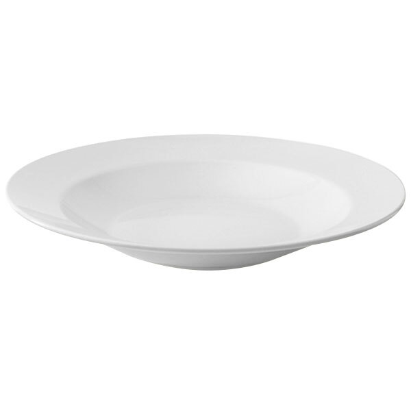 A white melamine bowl with a wide rim.
