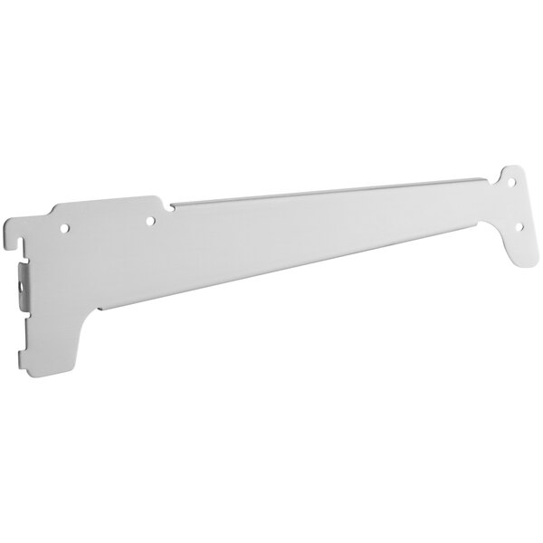 A white metal Avantco shelf holder with holes and a screw.
