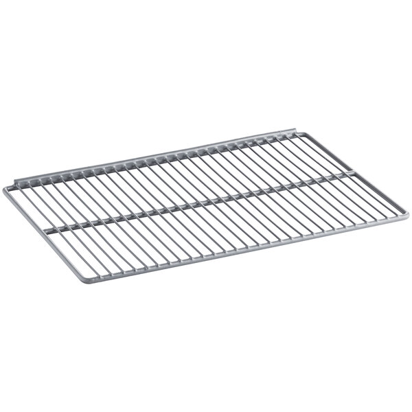 An Avantco metal shelf with a metal grid.