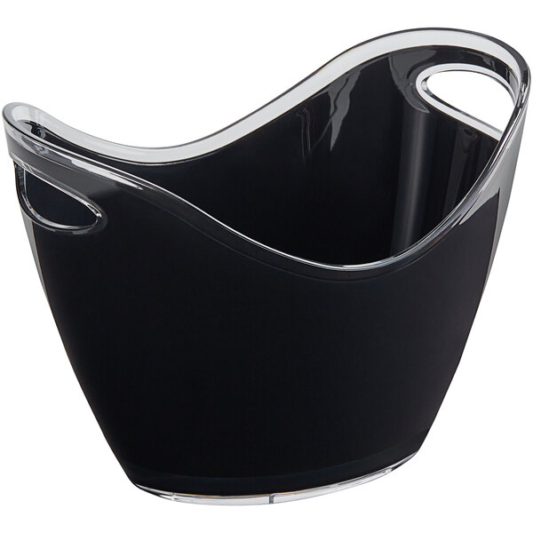 A black Franmara acrylic wine bucket with handles.