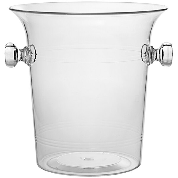 A clear acrylic bucket with handles.