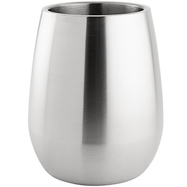 A stainless steel Franmara wine cooler with a white background.