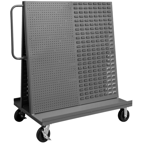 A gray Durham A-Frame maintenance cart with pegboard and louvered panels on the sides.