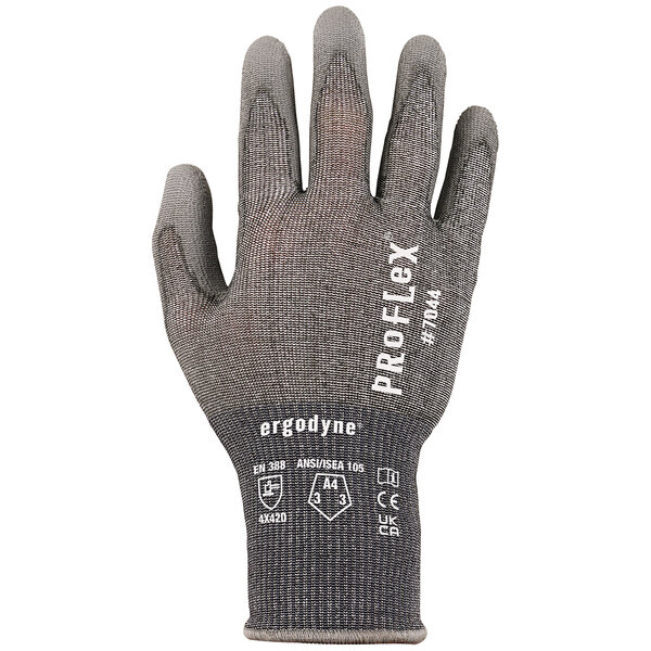 A close-up of a large Ergodyne ProFlex glove with a white polyurethane palm coating.
