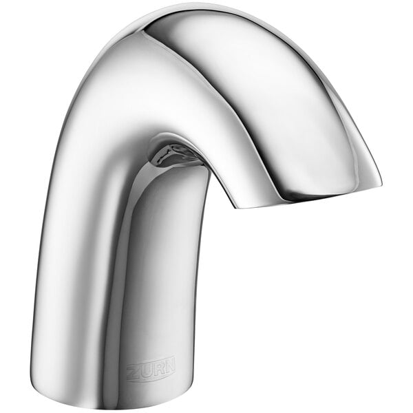 A Zurn Aqua-FIT Serio deck mount sensor faucet with a gooseneck spout and curved handle in a chrome finish.