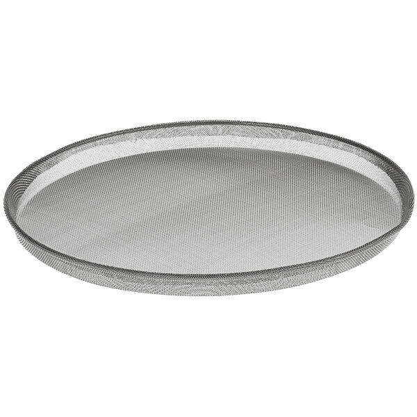 A black mesh round insert for a sieve.