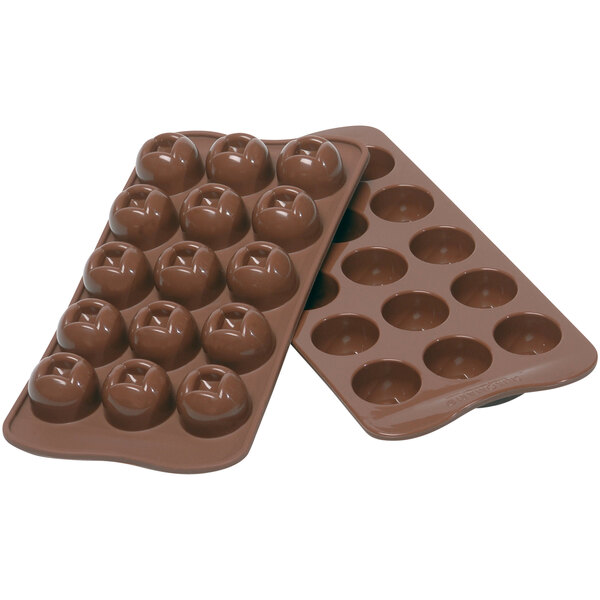A Silikomart Imperial Brown silicone chocolate mold with 15 compartments.