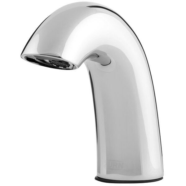 A silver Zurn Aqua-FIT Serio electronic faucet with a gooseneck spout.