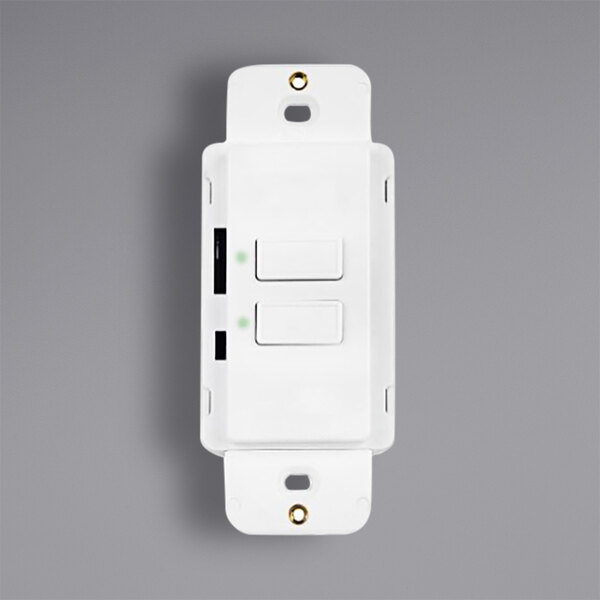A white rectangular Decora switch with two buttons.