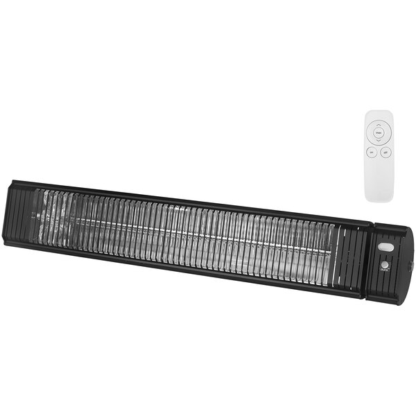 An Aura carbon black aluminum electric infrared heater with remote.