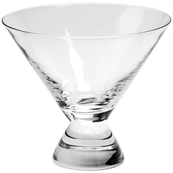 A clear glass Fortessa After Hours Martini Glass with a short stem.