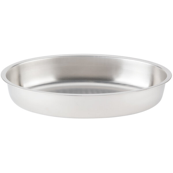 A silver Choice Deluxe oval chafer water pan.
