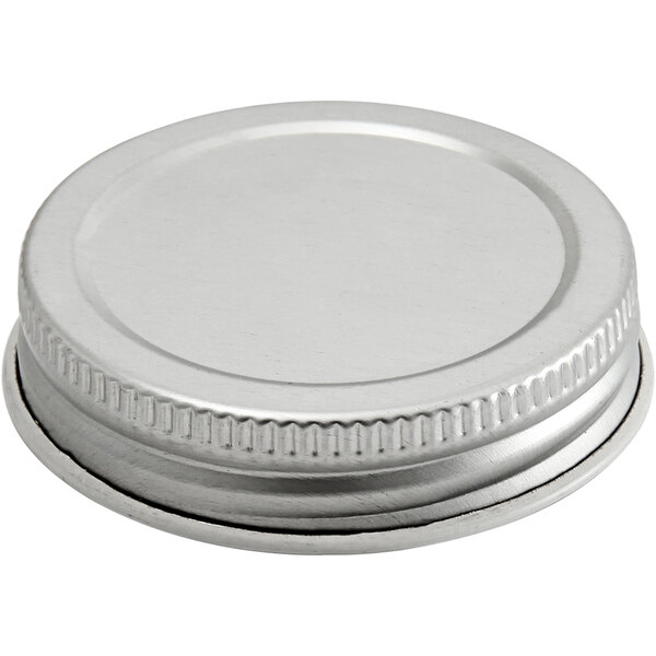 A silver metal lid with a circular top.