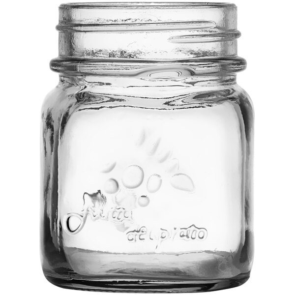 A Fortessa clear plastic mini mason jar with a lid.