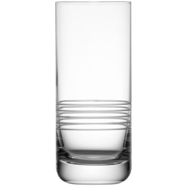 A clear Fortessa Collins glass with a thin white stripe.