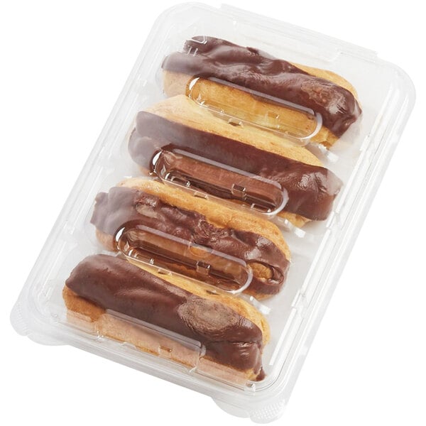 A close-up of Rich's New York Style Chocolate-Iced Bavarian Cream-Filled Eclairs.