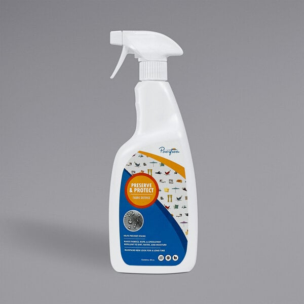 A white spray bottle of California Umbrella Pacifica Fabric Protector with a white label.