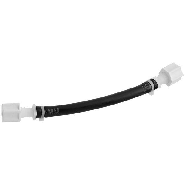 A black and white hose with a white connector on a black cable.