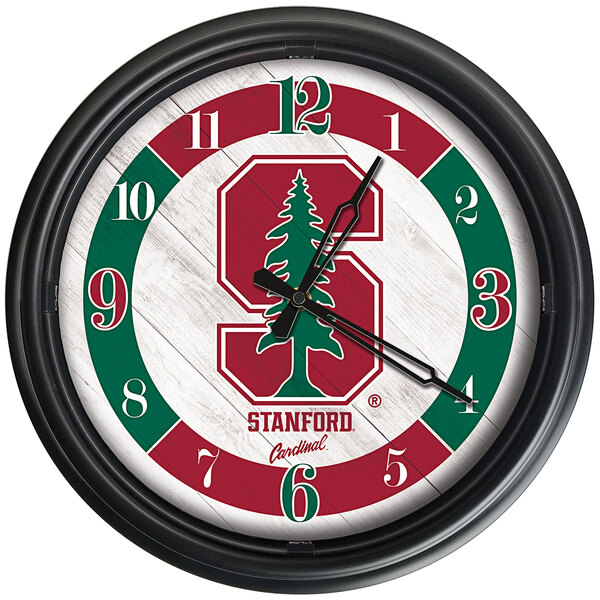 A Holland Bar Stool Stanford University wall clock with a tree logo.