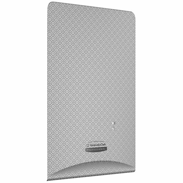 A white and silver mosaic faceplate for a wall mounted soap/sanitizer dispenser.