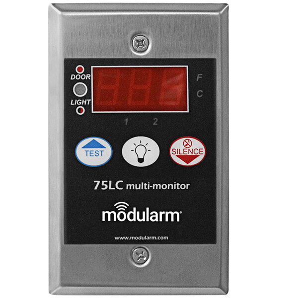 A Kitchen Brains Modularm 75LC surface mount multi-monitor with a red display.