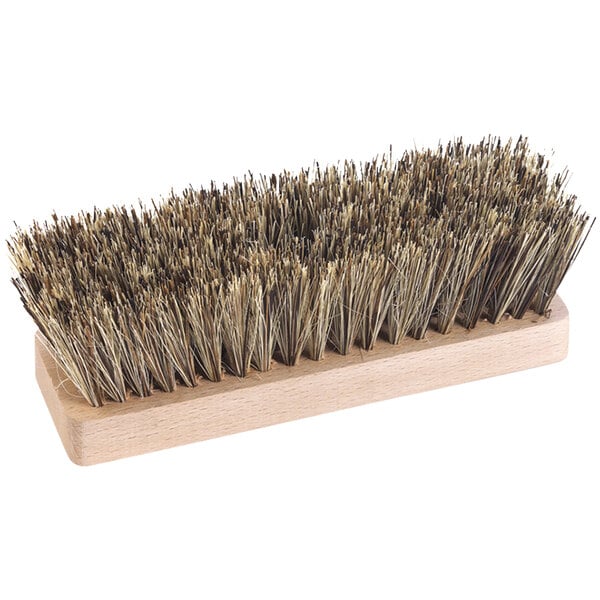A GI Metal natural bristle pizza oven brush head with wooden bristles.