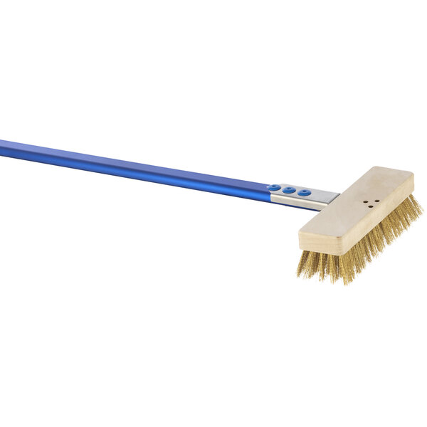 A blue GI Metal pizza oven brush with a metal handle.