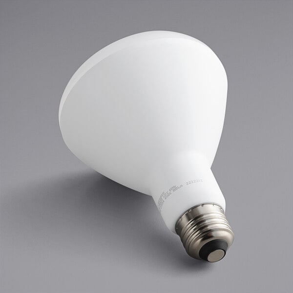 A close-up of a TCP Elite BR30 LED light bulb.